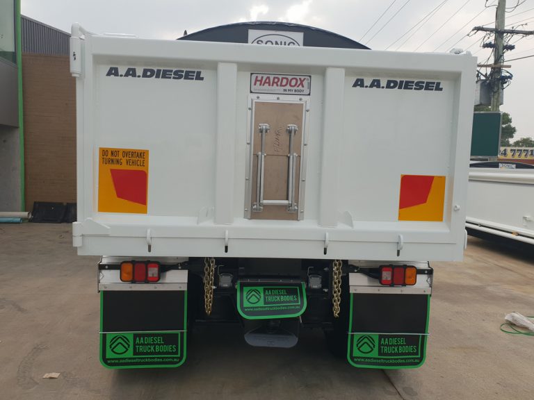 Back of tipper truck body with hardox decal