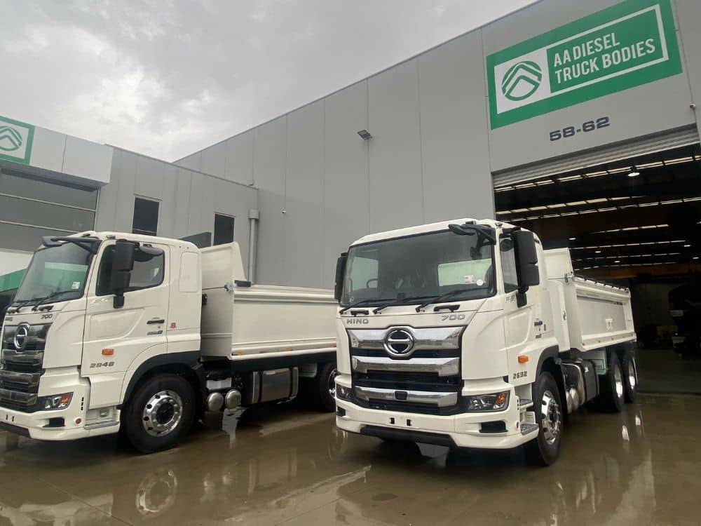 Hino Tippers Parked Outside AA Diesel Factory